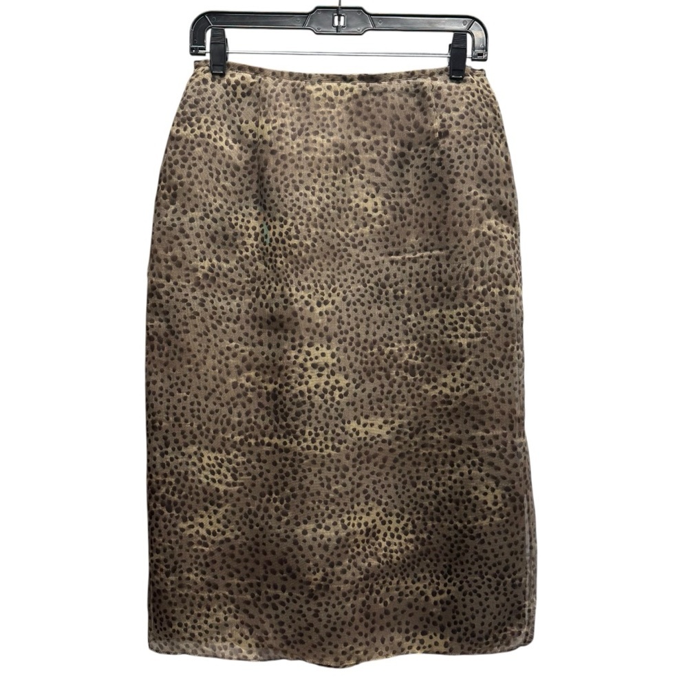 Lafayette 148 New York Midi Pencil Skirt Cheetah Print Cocktail Size 8 Organza